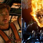 Ryan Gosling em cena de 'Devoradores de estrelas' e cena de 'Motoqueiro Fantasma' — Foto: Divulgação