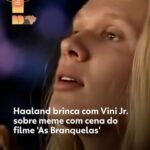 Haaland faz piada com meme envolvendo Vini Jr. — Foto: Reprodução