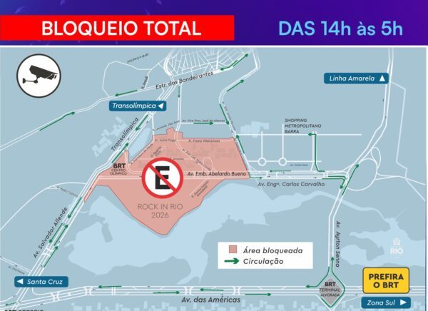 Bloqueios de trânsito para o Rock in Rio — Foto: Reprodução
