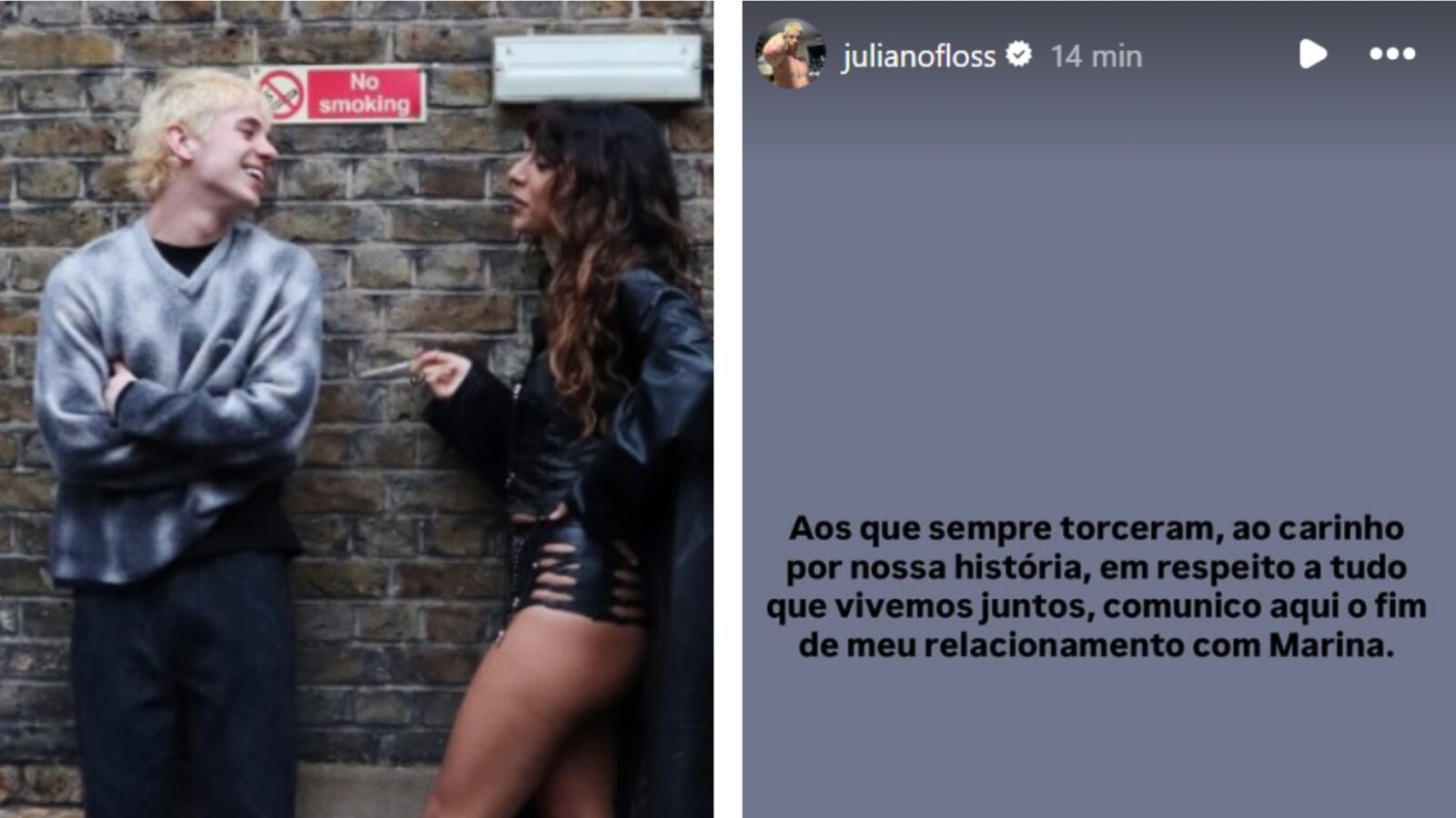 Juliano Floss anunciou término de relacionamento com Marina Sena — Foto: Reprodução/Instagram