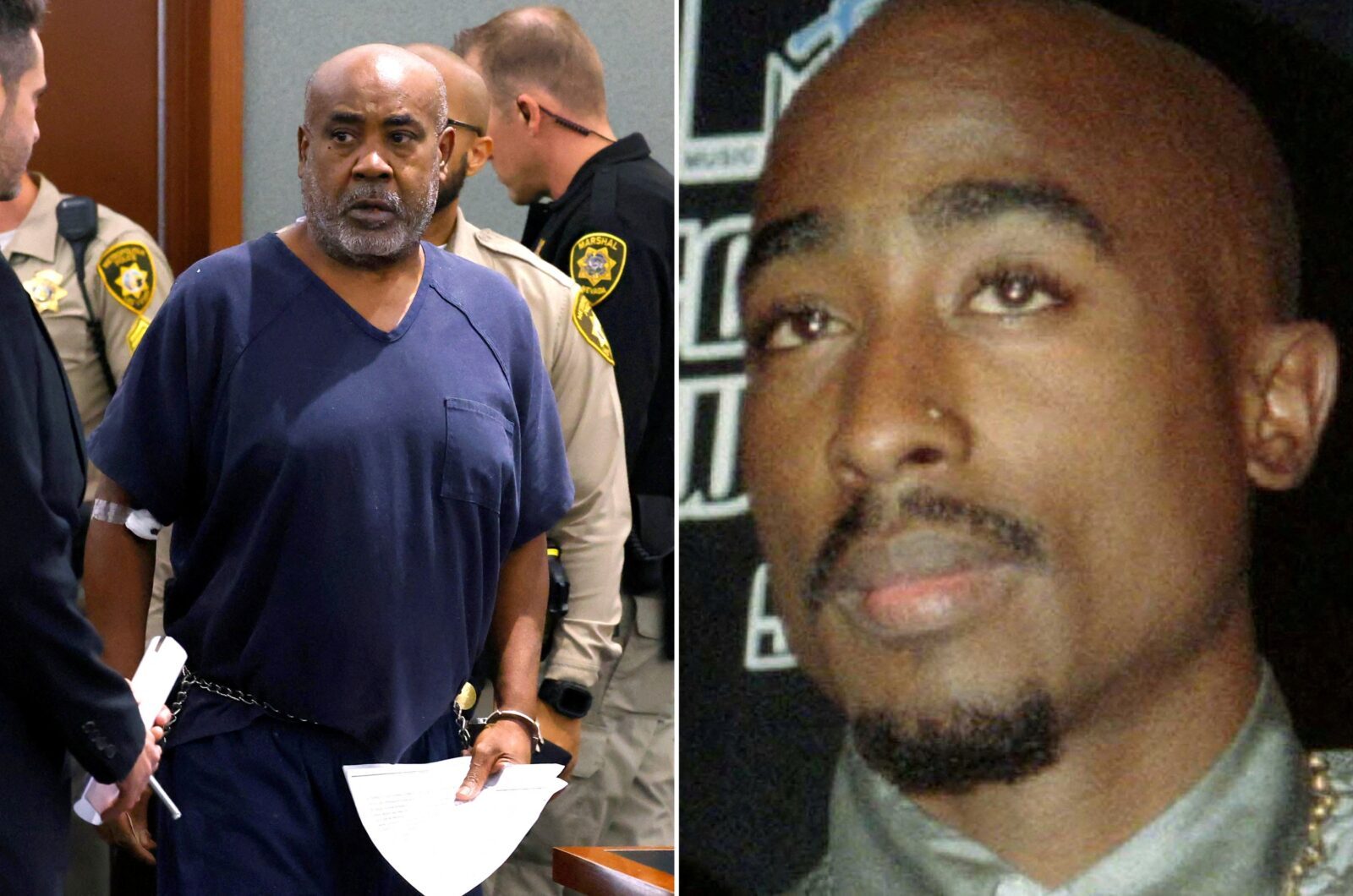 Duane Davis (à esquerda) foi indiciado pela morte de Tupac Shakur (à direita) — Foto: Reuters/Foto de arquivo