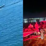 Bombeiros buscam pai e filho de 4 anos que caíram na água após barco perder o controle, em Buriti Alegre, em Goiás — Foto: Divulgação/CBMGO