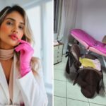 Fisioterapeuta é presa suspeita de causar lesões graves em pacientes de Goiânia — Foto: Reprodução/TV Anhanguera e Divulgação/Polícia Civil